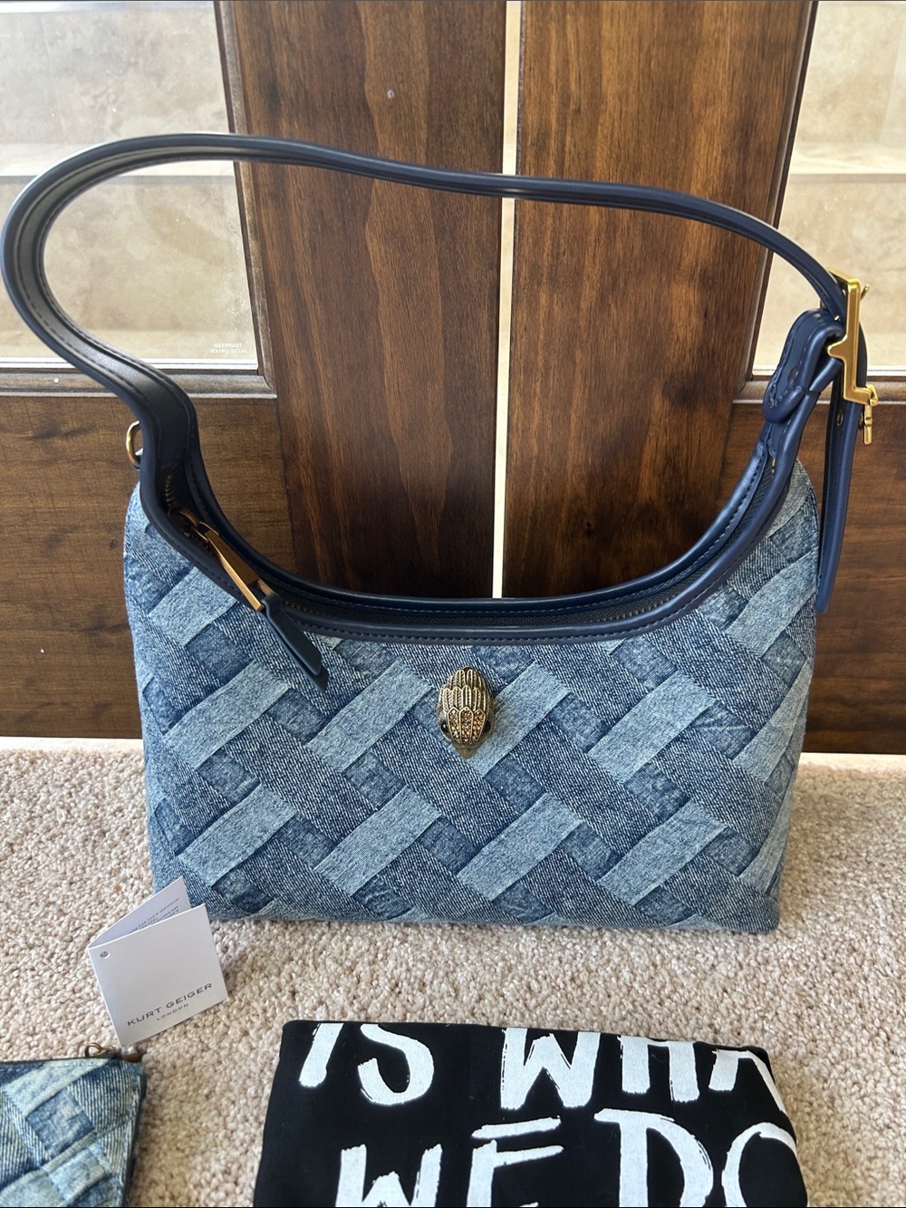 Denim Weave Shoulder Bag in Blue with wallet and dust bag - Picture 2 of 12